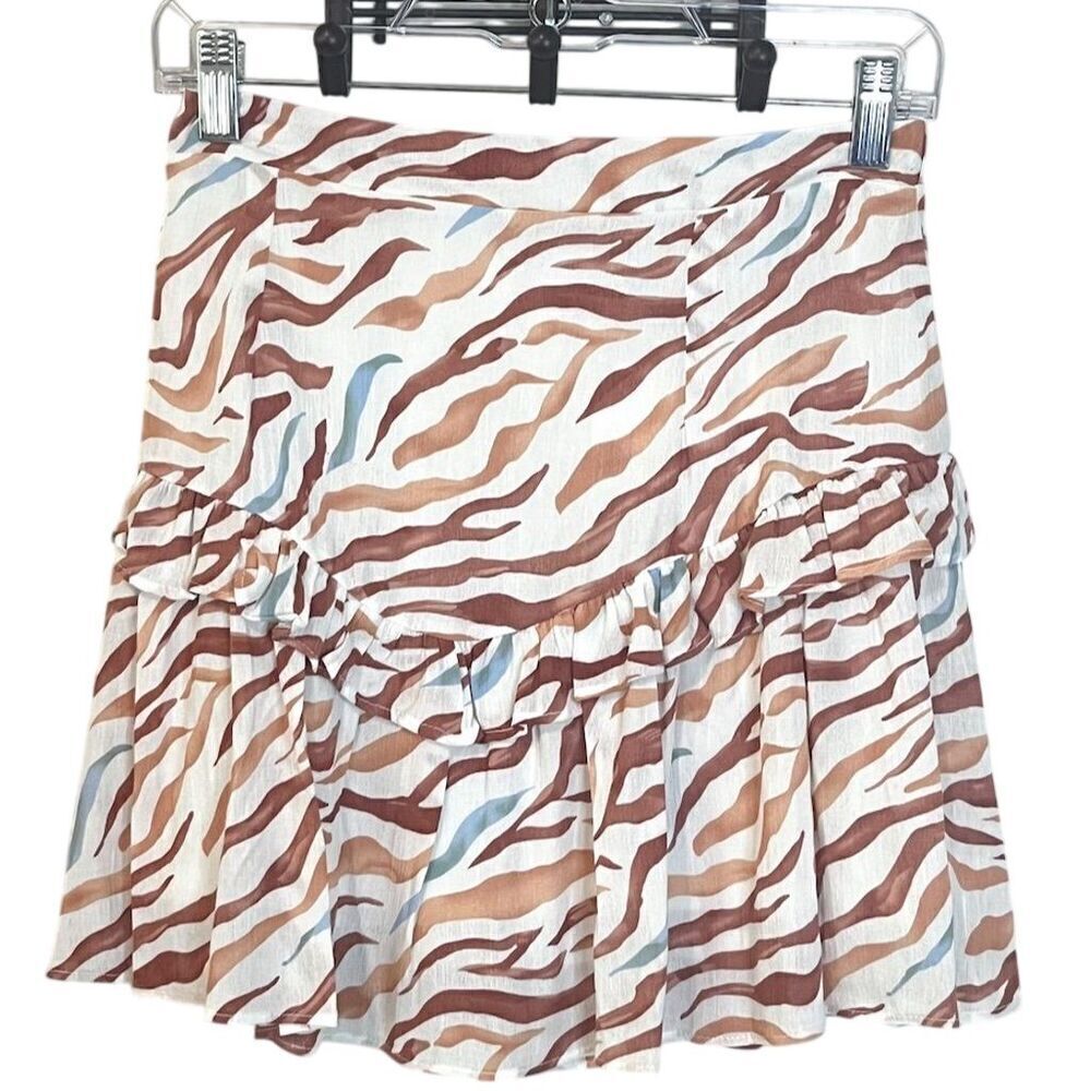 Sadie x Sage Y2K Animal Print Ruffle Mini Skirt S Multicolor Summer Coastal